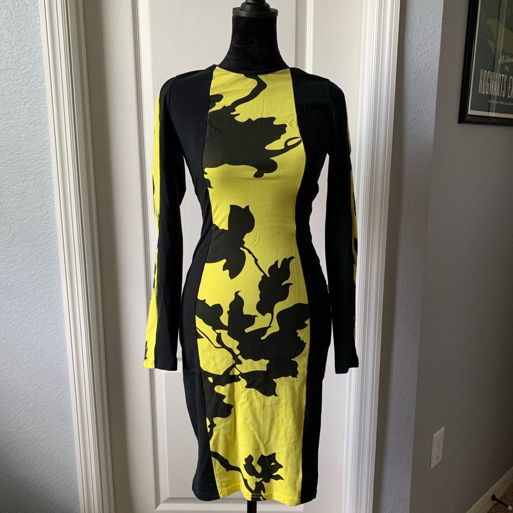 Black and Yellow Bodycon Party Dress